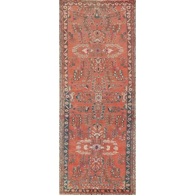 Hand Knotted Oriental 100% Wool Carpet Traditional Floral Oranges & Rust Hamedan Runner Rug - 10' 4'' X 3' 4''