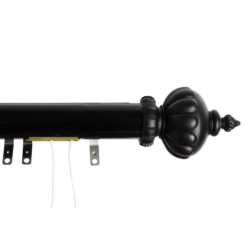 InStyleDesign Stately Decorative Traverse Rod with Center Open Sliders - 30 to 48-inch - Black Finish - Black