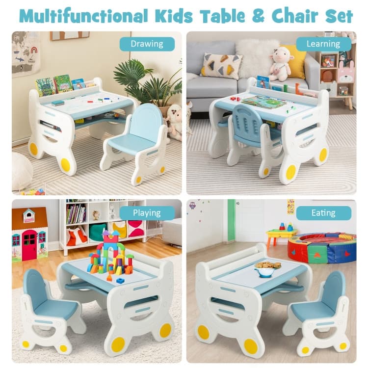 Kids Drawing Table and Chair Set with Watercolor Pens and Blackboard Eraser - 30.5" x 23.5" x 23"
