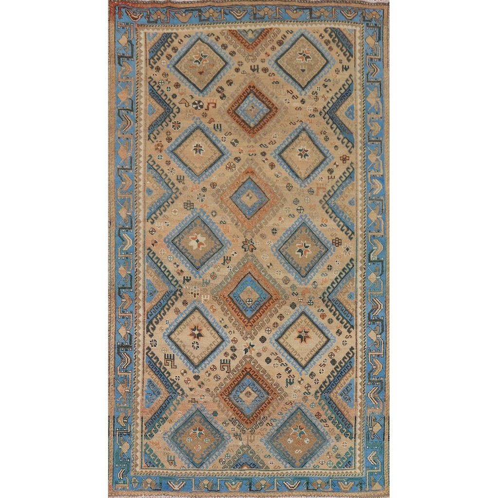 Geometric Bakhtiari Vintage Persian Rug Hand-Knotted Wool Carpet - 5'1" x 9'7"