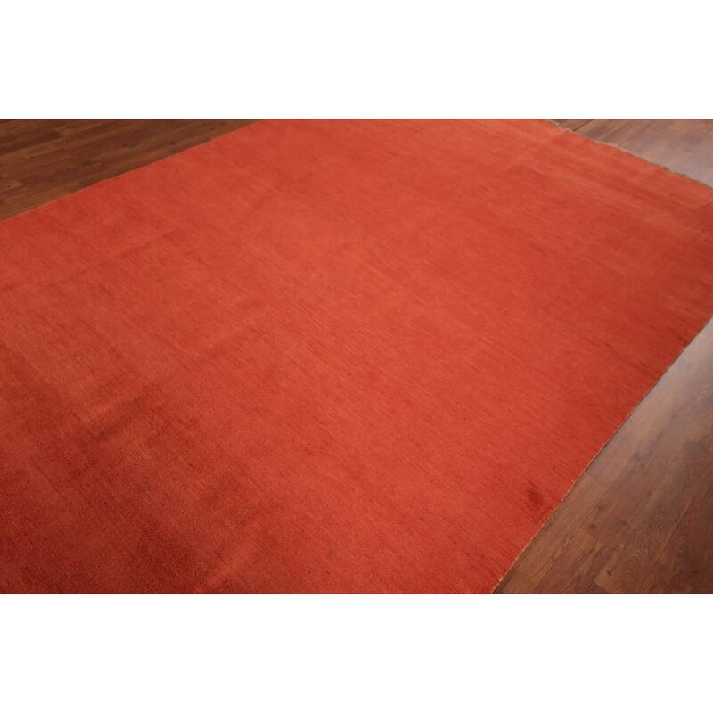 Modern Gabbeh Area Rug Hand-Knotted Orange Wool Carpet - 6'7" x 9'6"