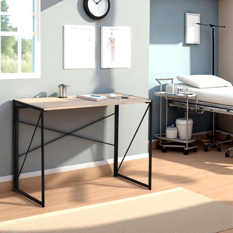 Homylin Folding Desk, Space-Saving Writing Table with Metal Frame