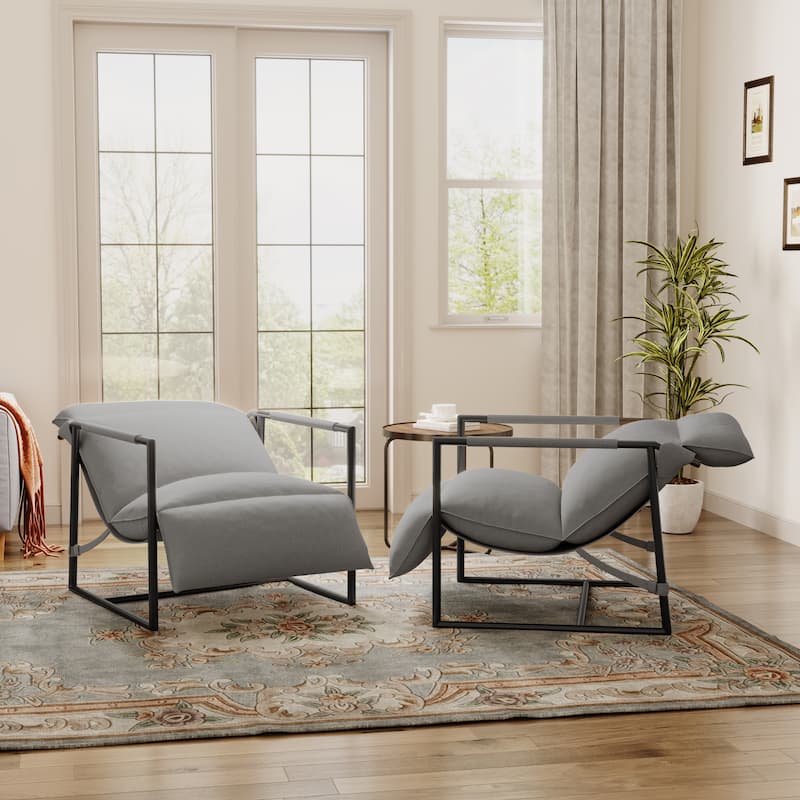 Metal Sling Accent Chairs Armchair with Adjustable Headrest Set of 2