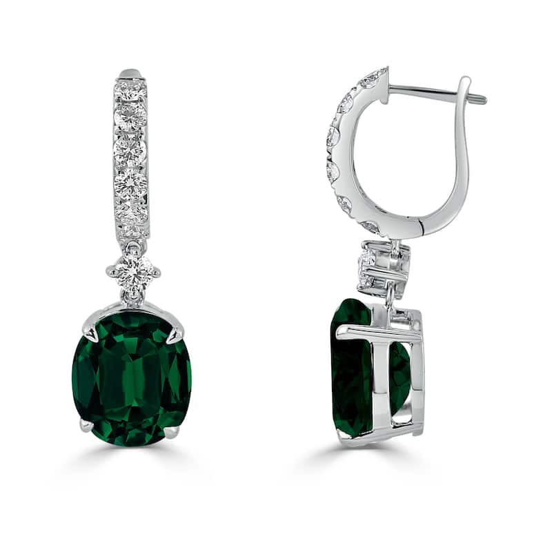 Auriya 7 5/8ct Fancy Oval-cut Emerald Halo Diamond Dangle Earrings 1 1/4ctw 18k Gold