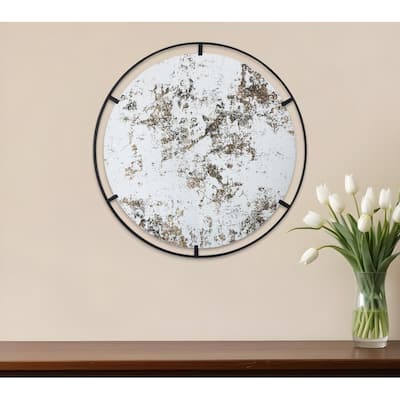 HomeRoots 32" Black Round Iron Framed Accent Mirror - 31.5' X '31.5' X '0.7