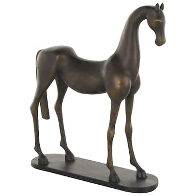 Polystone Horse Decorative Sculpture with Brushed Gold Accents and Black Oval Base - Bronze - Roche River Decor