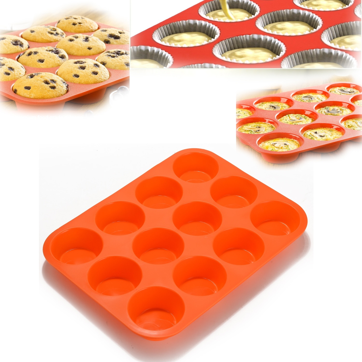 Freshware Silicone Molds, Reusable Cupcake Baking Pan, Non-Stick Muffi