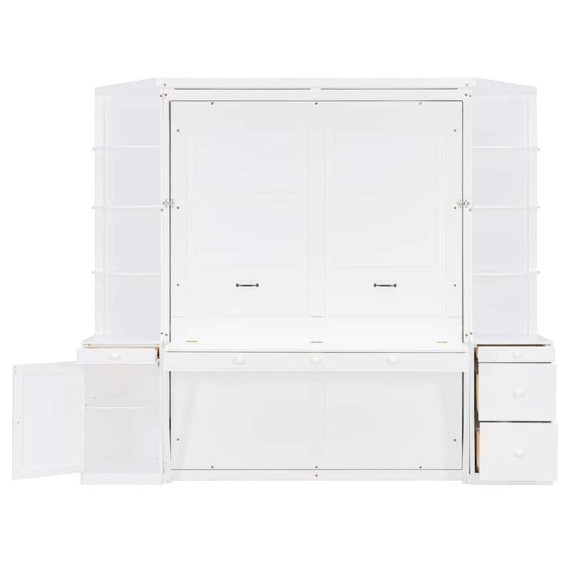 Queen Murphy Bed Wall Bed with Integrated Desk Cabinets Shelves