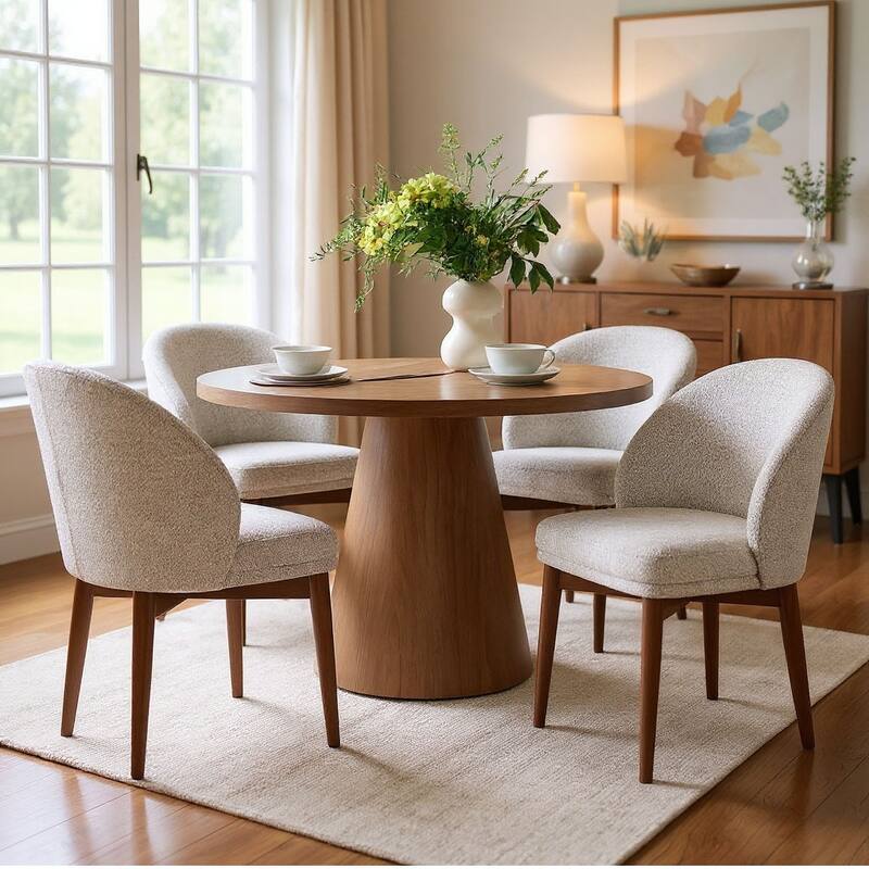 Upholstered Barrel Dining Chair With Walnut Legs (Set of 4)