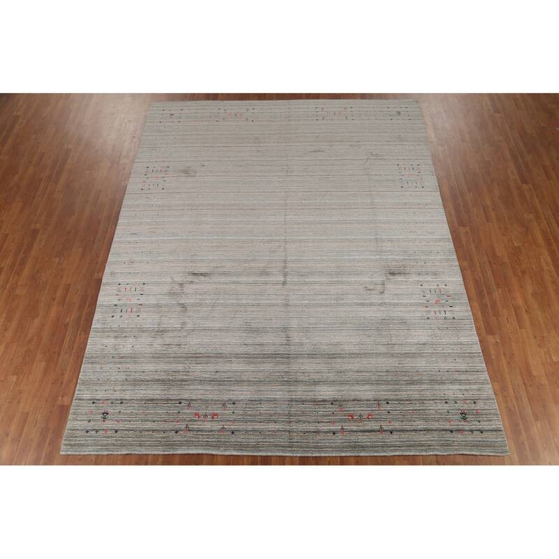 Striped Gabbeh Indian Area Rug Handmade Tribal Wool Carpet - 9'0"x 11'6"