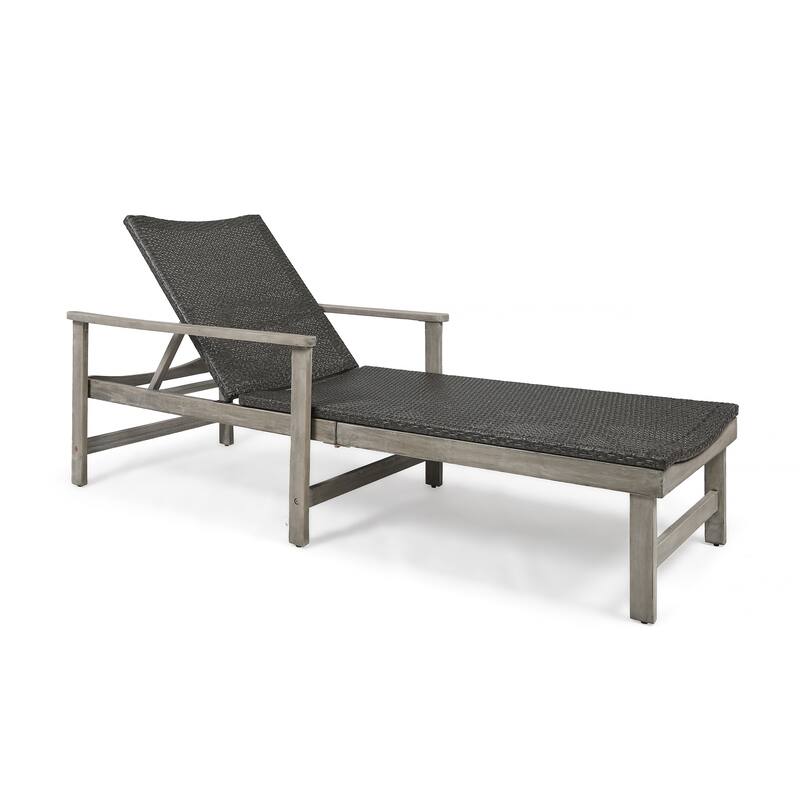 Hampton Outdoor Rustic Acacia Wood Chaise Lounge with Wicker Seating (Set of 2) by Christopher Knight Home