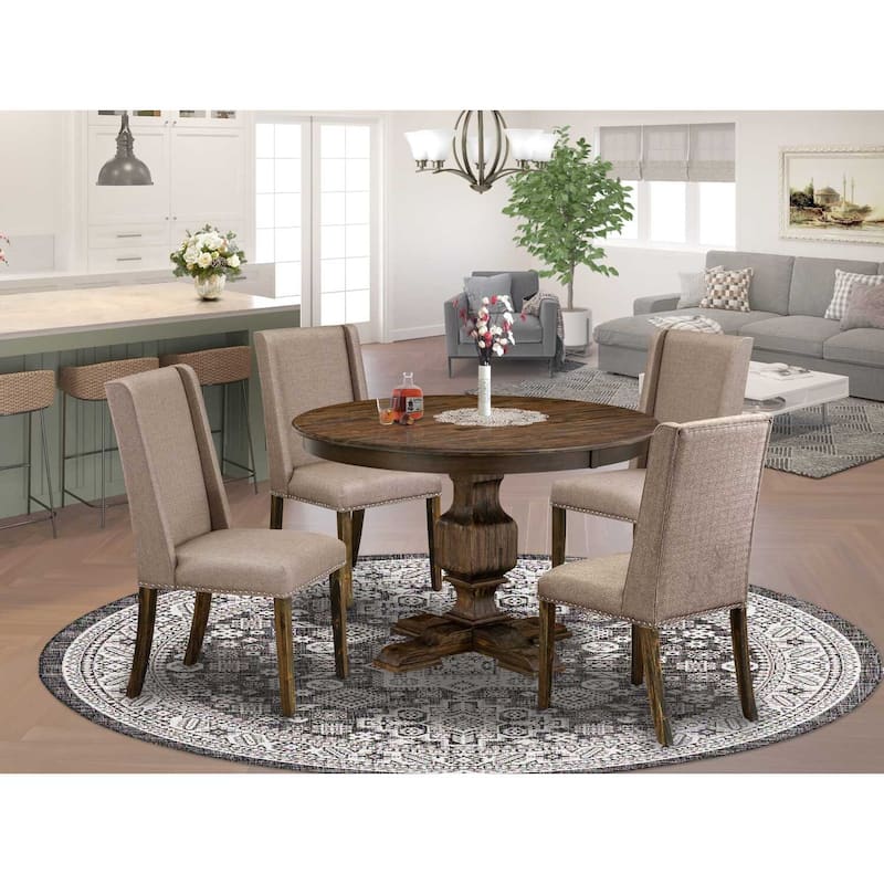 HomeStock 3-Piece Distressed Jacobean Finish Solid Wood Top Dining Table with 2 Chairs