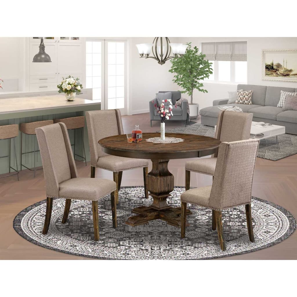 HomeStock 3-Piece Distressed Jacobean Finish Solid Wood Top Dining Table with 2 Chairs