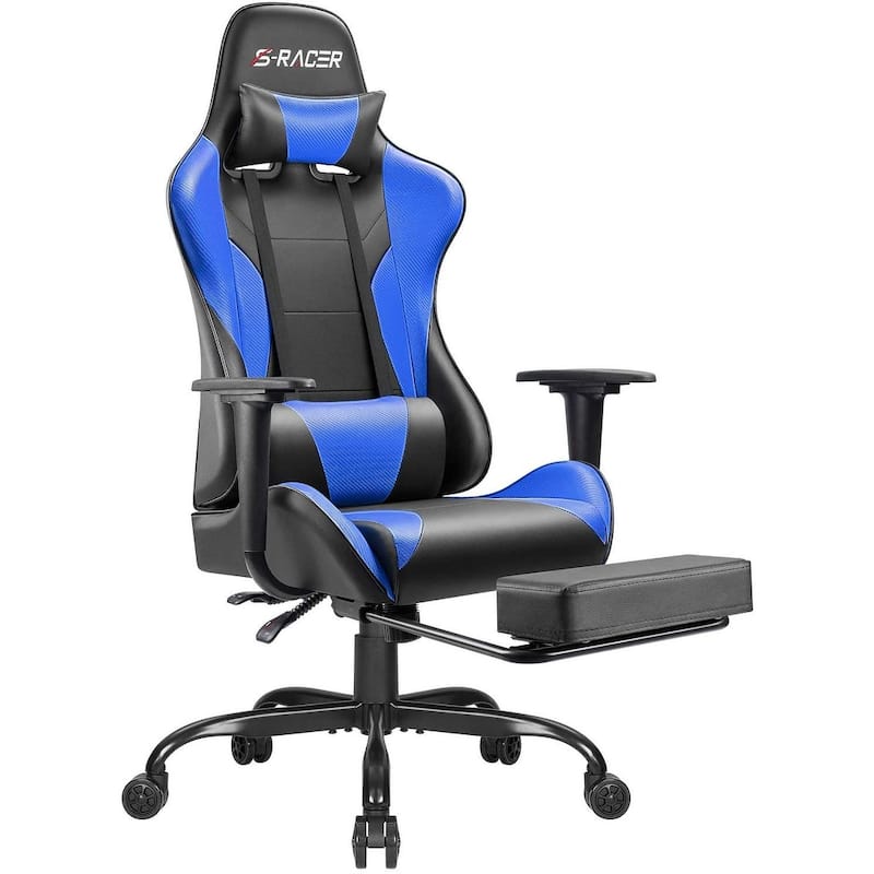 Gaming Chair with Footrest - Ergonomic Desk Chair - Blue