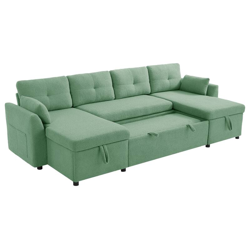 Oversized U-shaped Sectional Sofa with USB Ports, Dual Storage Chaise Lounges Sofa with Pull-out Bed Convertible Sleeper Sofa