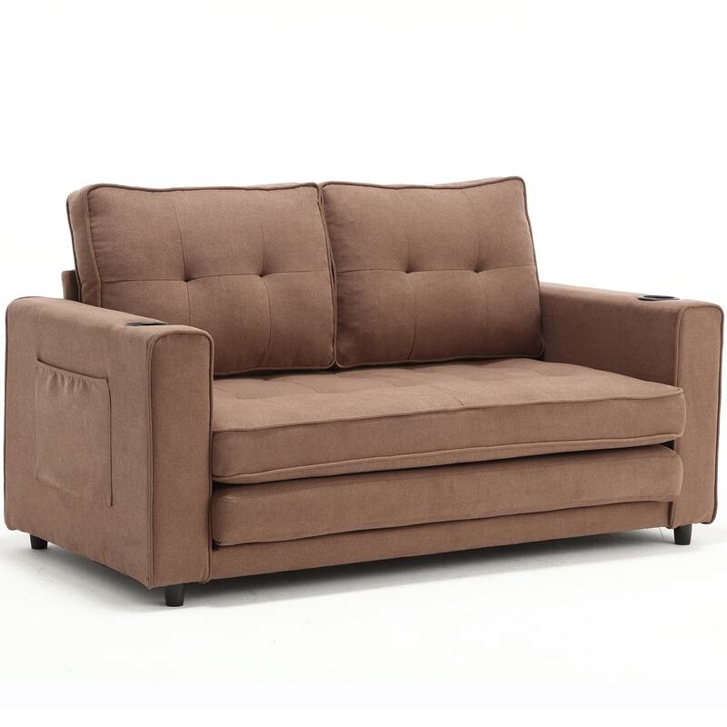 Folding Sofa Bed with Two Storage Pockets, Linen Convertible Foldable Couch Bed