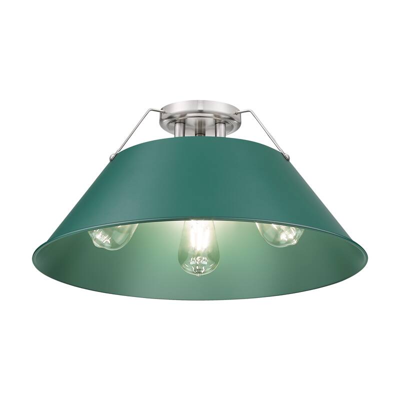 Yep by Golden Lighting Orwell 3-light Flush Mount in Pewter and Pine Green shade