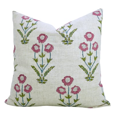 Fabdivine Pink Home Cushion Cover 14x20 Inch Floral Rectangle Throw Pillowcase Viscose Linen Living Room or Couch, Amitabh