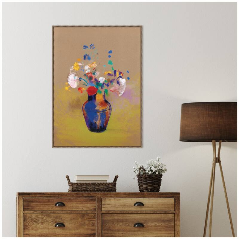 Kate and Laurel Fleurs Sur Fond Gris 1916 Odilon Redon by Nostalgia Prints Framed Canvas Wall Art Print