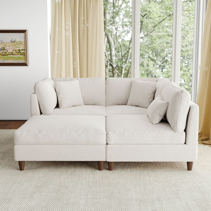 112" W Modern Upholstered Corduroy Modular Sectional Sofa