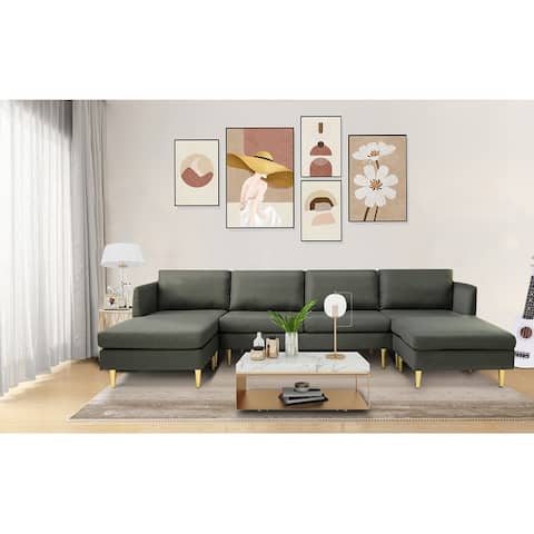 Modern Convertible 5-seater Sofa Set Living Room Furniture Sectional Sofa with Chaise Lounges with Footstool and Metal Legs