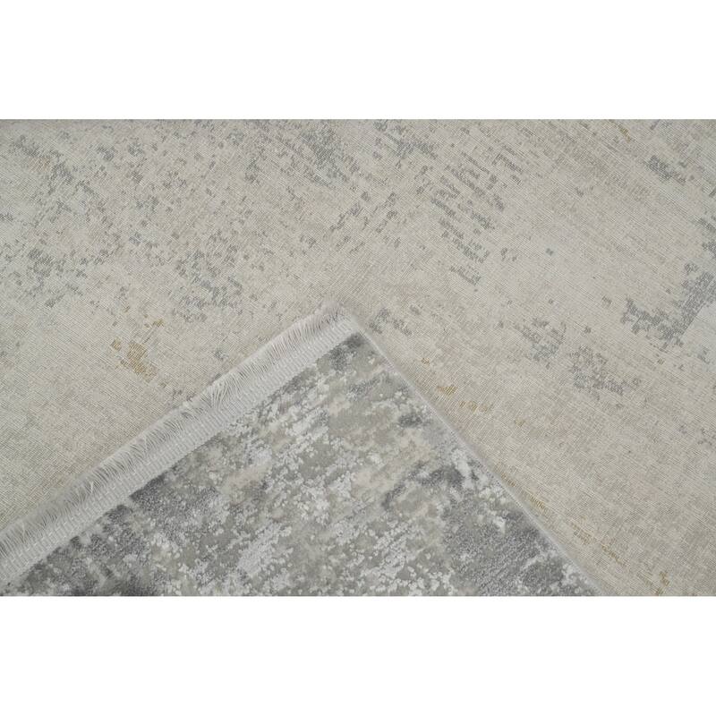 Machine Made Oriental Polyester Carpet Abstract Greys & Charcoal Distressed Area Rug - 7' 5'' X 5' 2''