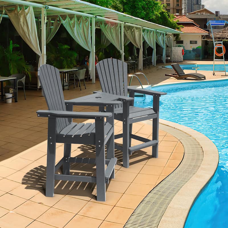 Modern Outdoor Bar Stools Set of 2 or 4 - with Ergonomic Adirondack Design, Durable HDPE Construction & Weather-Resistant - Grey
