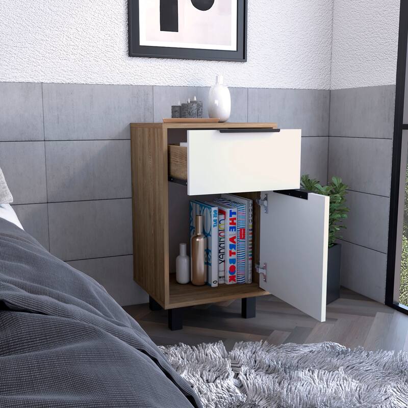 Nightstand Maryland Z, One Drawer, One Cabinet, Pine / White Finish,High quality and durable
