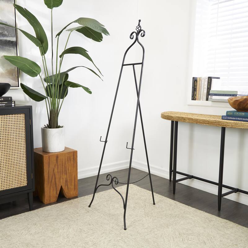 Metal Scroll Adjustable 3 Tier Display Easel with Chain Support and Swirl Finial - Black or Gold - Roche River Decor