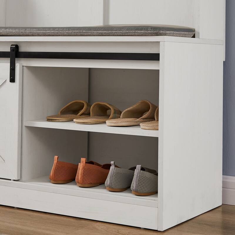 White Storage Hall Tree with Drawer, Shelves