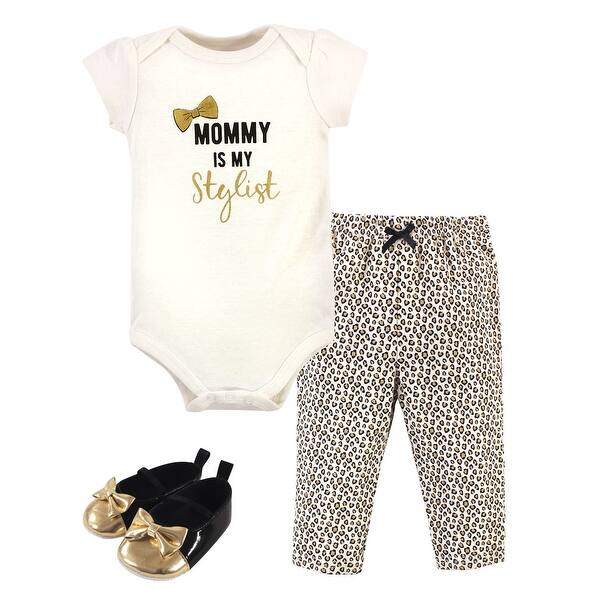 slide 1 of 1, Little Treasure Baby Girl Cotton Bodysuit, Pant and Shoe 3pc Set, Stylist 0-3 Months - Stylist