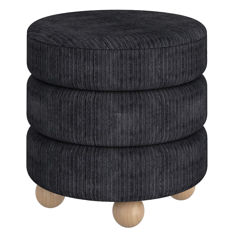 Modern Fabric Round Ottoman - Black