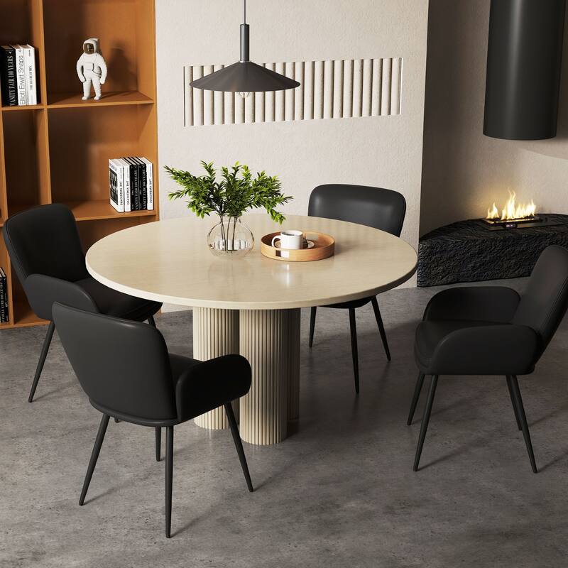 Set of 4 Cat-Scratch Resistant Dining Chairs with Gold Metal Legs - Set of 4 - Black