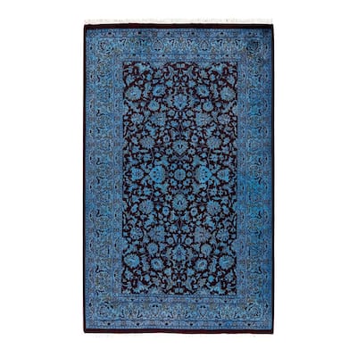 Overton Hand Knotted Wool Vintage Inspired Modern Contemporary Overdyed Blue Area Rug - 3' 2" x 5' 1"