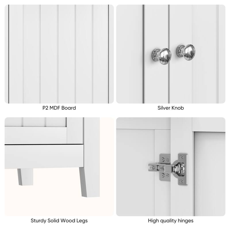 Roomfitters Modern Storage Cabinet with Geometric Doors, Multi-Purpose Sideboard Organizer with Wooden Legs, White