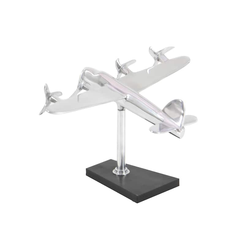 Silver Aluminum Metal Airplane Decorative Sculpture with Black Base