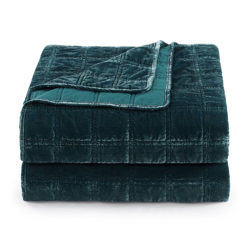 HiEnd Accents Stella Faux Silk Velvet Double Box Stitch Modern Rustic 3 Piece Quilt Set