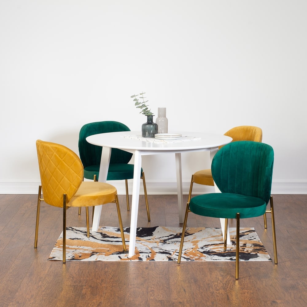Modern Dining Set with Round Table & Velvet Tufted Chairs