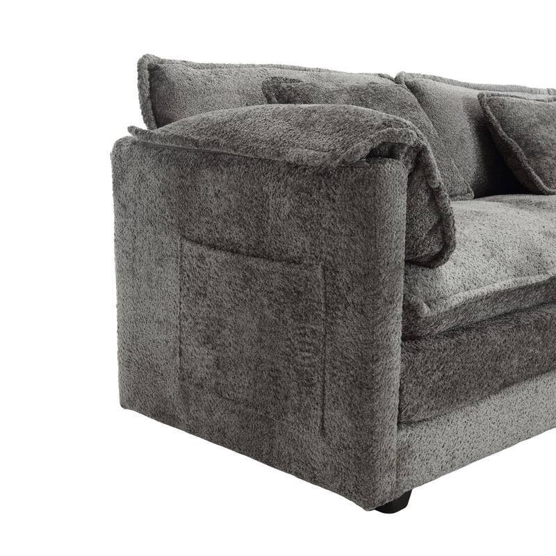 76'' Oversized Chenille Loveseat Sofa with Movable Ottoman Small Sofa for Apartment