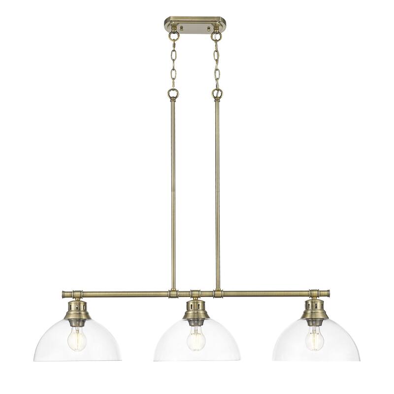 Yep by Golden Lighting Duncan 3-light Island Light in Aged Brass and Clear Glass