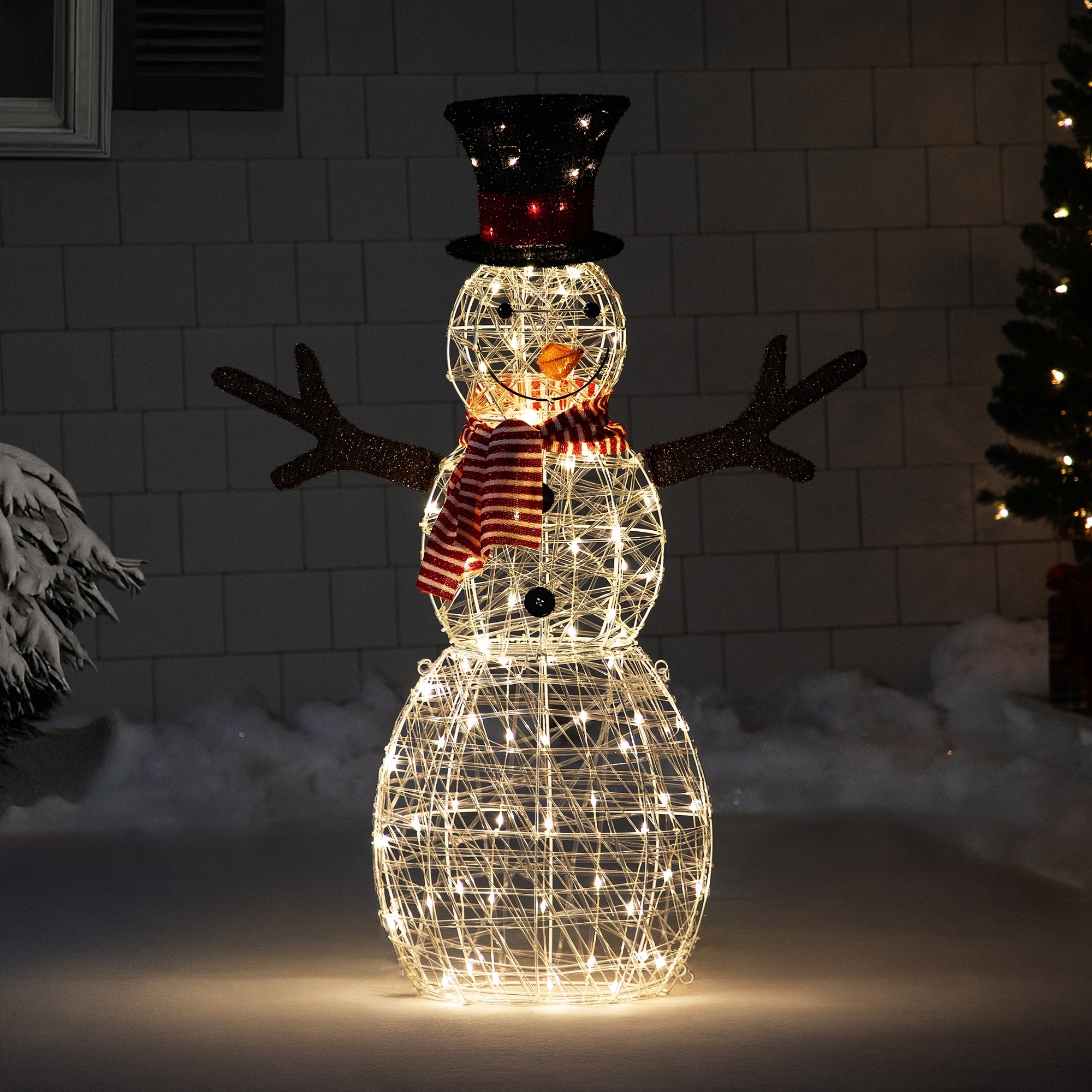 48" LED Snowman with Top Hat Red Scarf Outdoor Christmas Decoration
