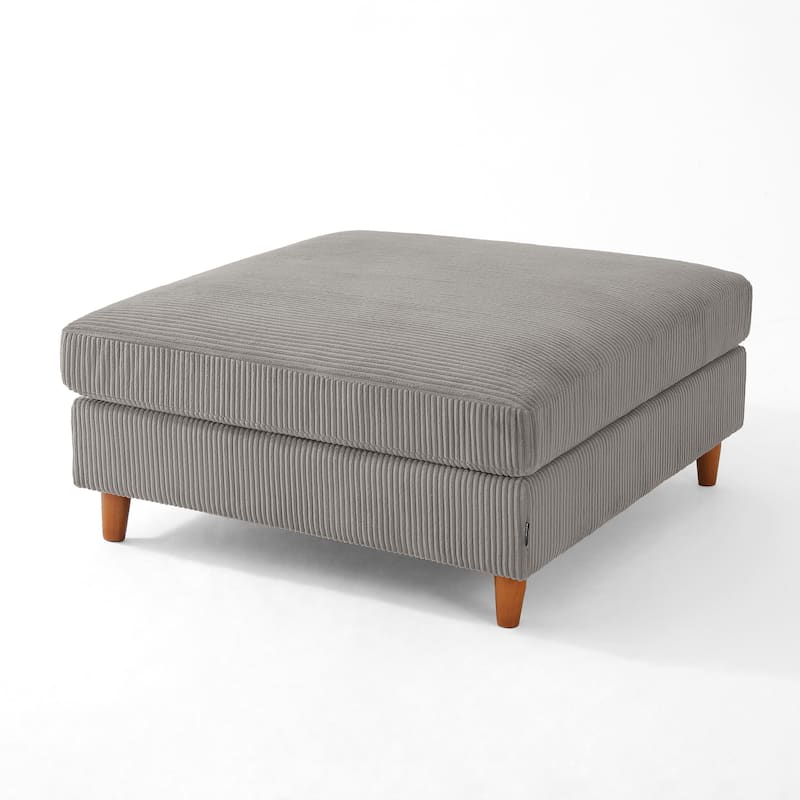 Modern Square Corduroy Upholstered Ottoman With Wood Leg - 18.4" H - Light Grey-S