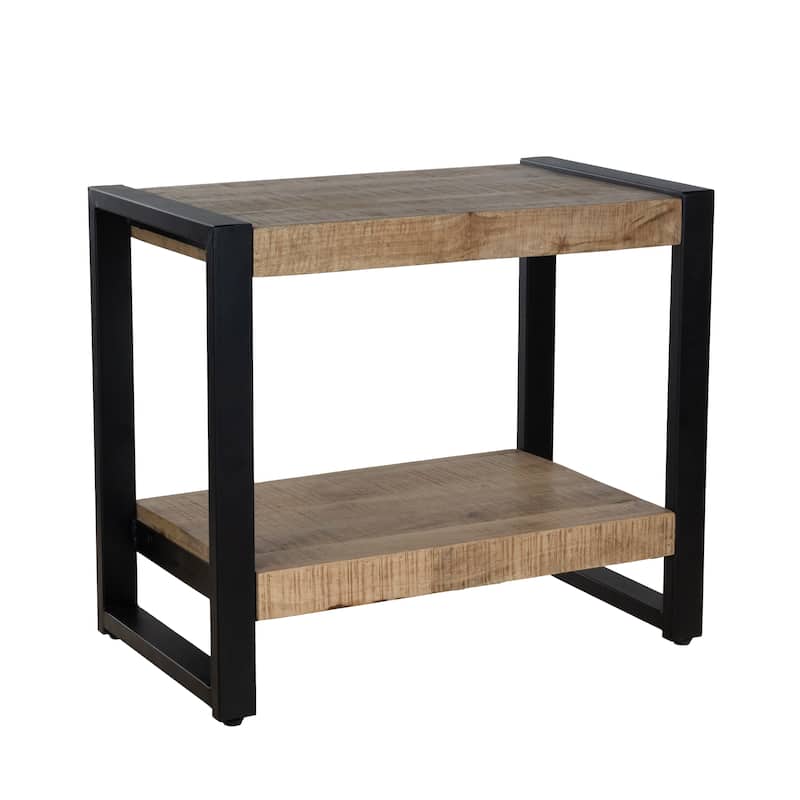 27.5" Mango Wood End Table with Shelf and Black Metal Frame