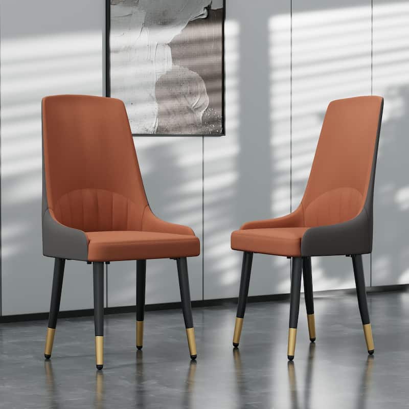 Modern Microfiber Leather Dining Chairs (Set of 2) - Orange/Grey