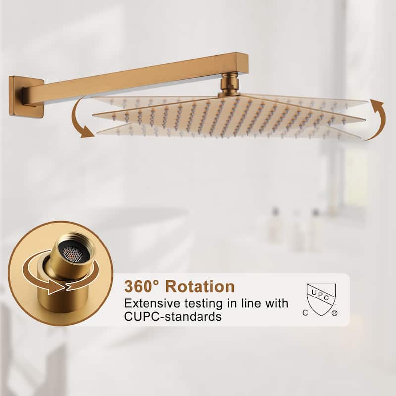 CASAINC 12 Inch Wall Mounted Square Shower Head Shower System with Handheld Shower Body Digital Display Shower 6 Body Jet