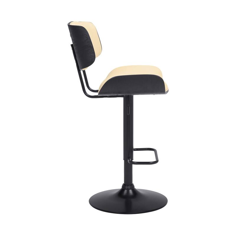 Brooklyn Black Wood Upholstered Adjustable Height Swivel Bar Stool
