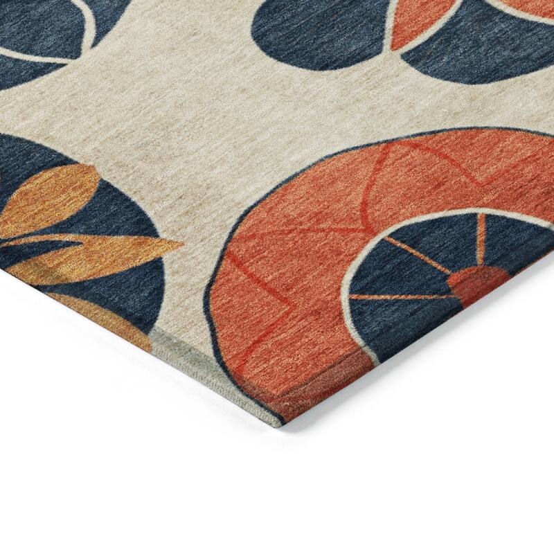 Machine Washable Indoor/Outdoor Transitional Floral Chantille Rug