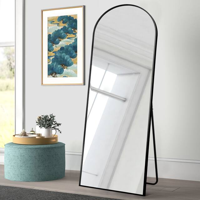 Arched Metal Mirror Full-length Floor Mirror with Bracket