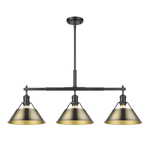 slide 2 of 2, Yep by Golden Lighting Orwell 3-light Island Light in Matte Black and Aged Brass shade