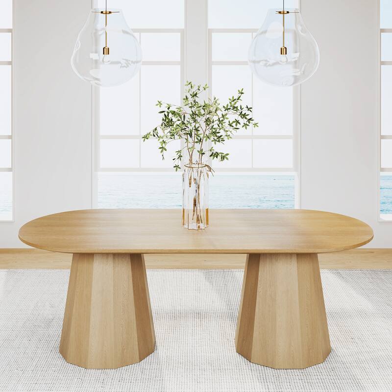86" Double Pedestal Solid Wood Dining Table - Oak - 30'' H X 86'' W X 40'' D